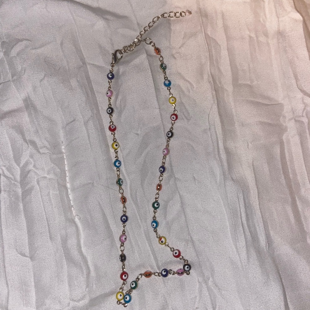 Multi colored evil eye necklace!! No rusting worn once very cute